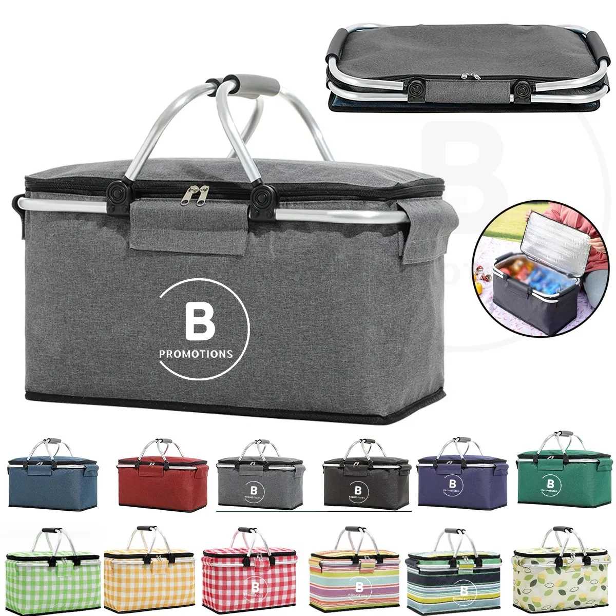 Portable Collapsible Insulated Picnic Basket with Handles 1