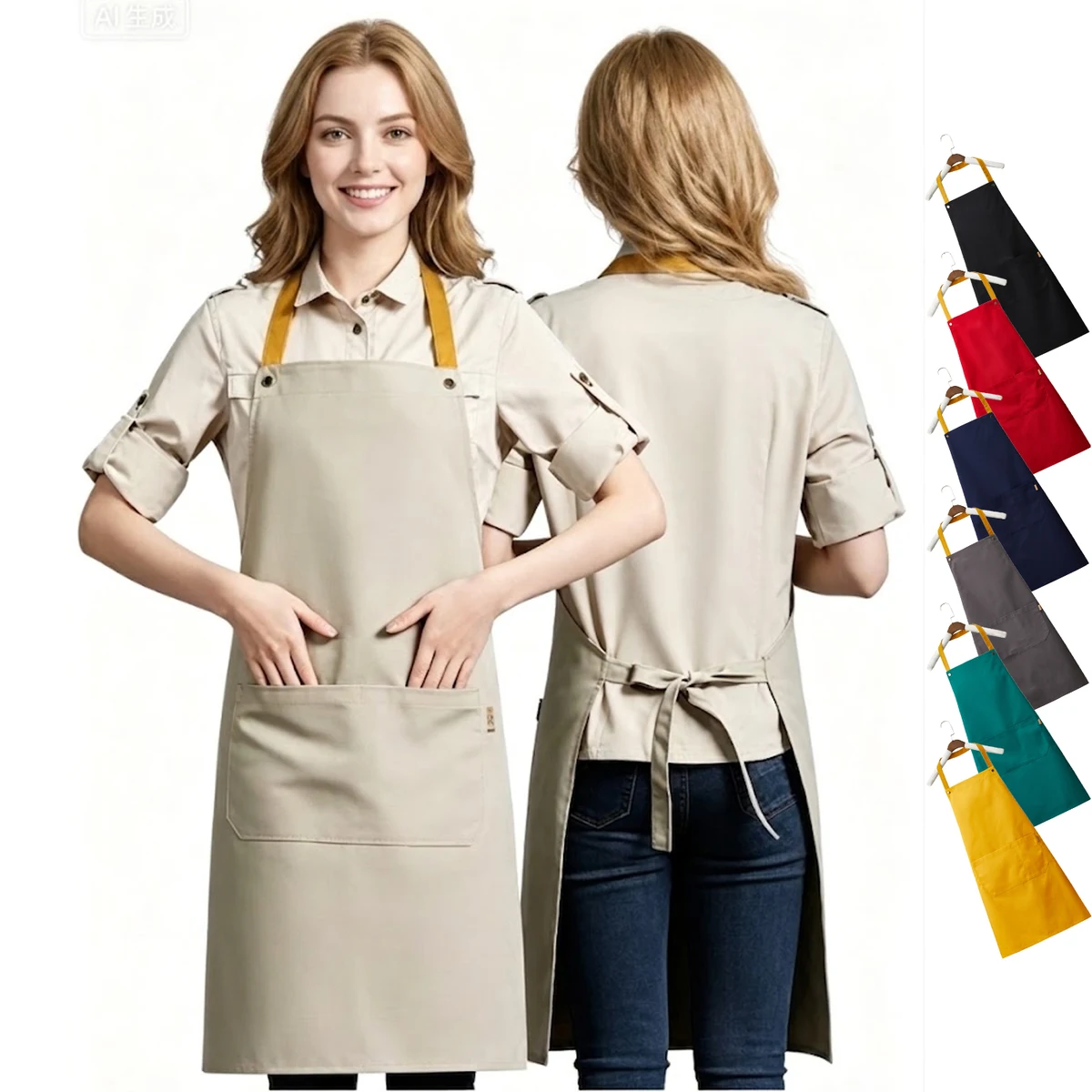 14 oz. Custom Canvas Kitchen Apron w/ 2 front pockets, Antifouling 32"L x 25"W 1