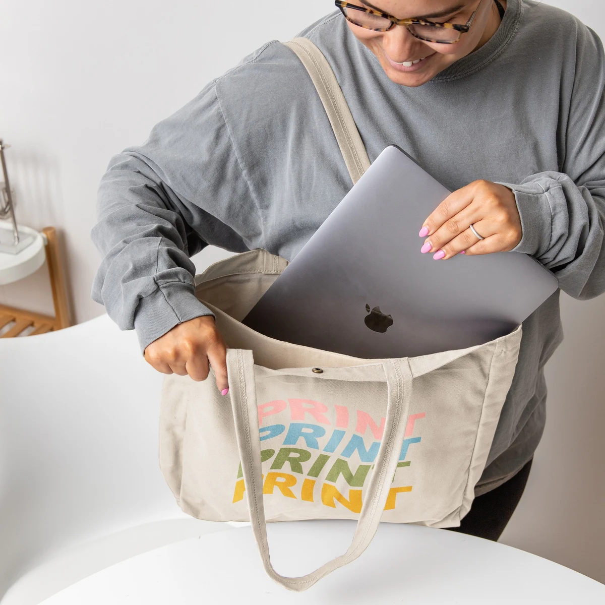 OPEN LAPTOP TOTE - NATURAL CANVAS 1