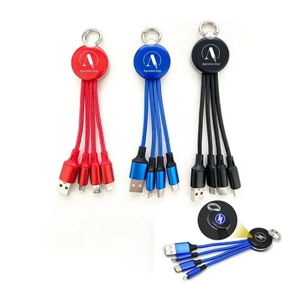 LED Light Up 3 in 1 Charging Cable with Keychain 1