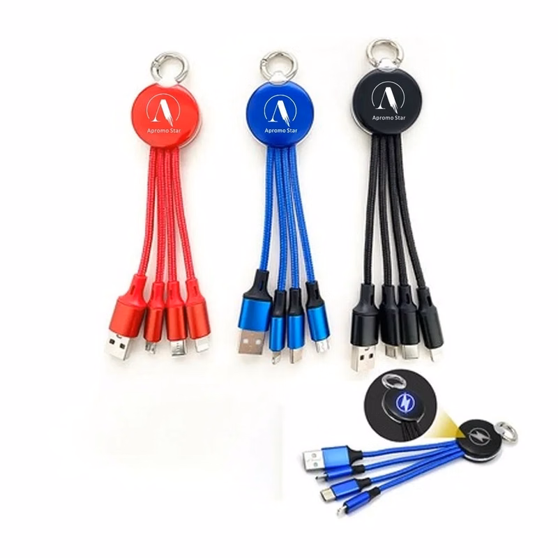 LED Light Up 3 in 1 Charging Cable with Keychain
