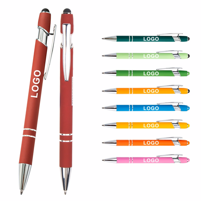 Retractable Metal Ballpoint Pen With Stylus Tip Black Ink