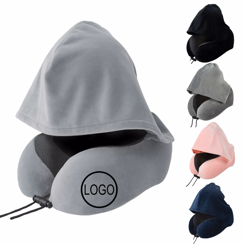 Hooded Travel Neck Pillow With Carry Bag