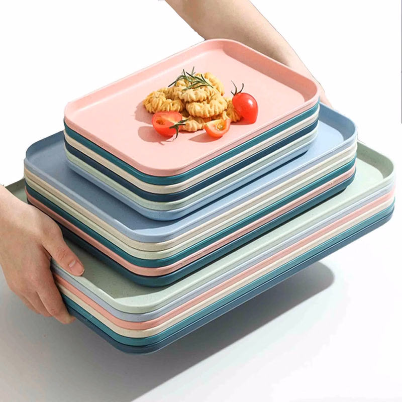 Rectangle Lightweight Wheat Straw Food Tray Plastic Plate