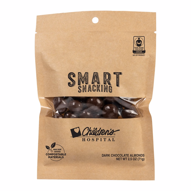 FairTrade Dark Chocolate Almonds in Compostable Kraft Pouch