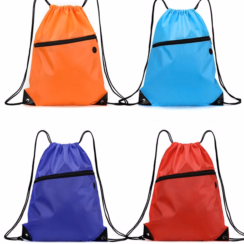 Zipper Pocket Drawstring Sack Backpack