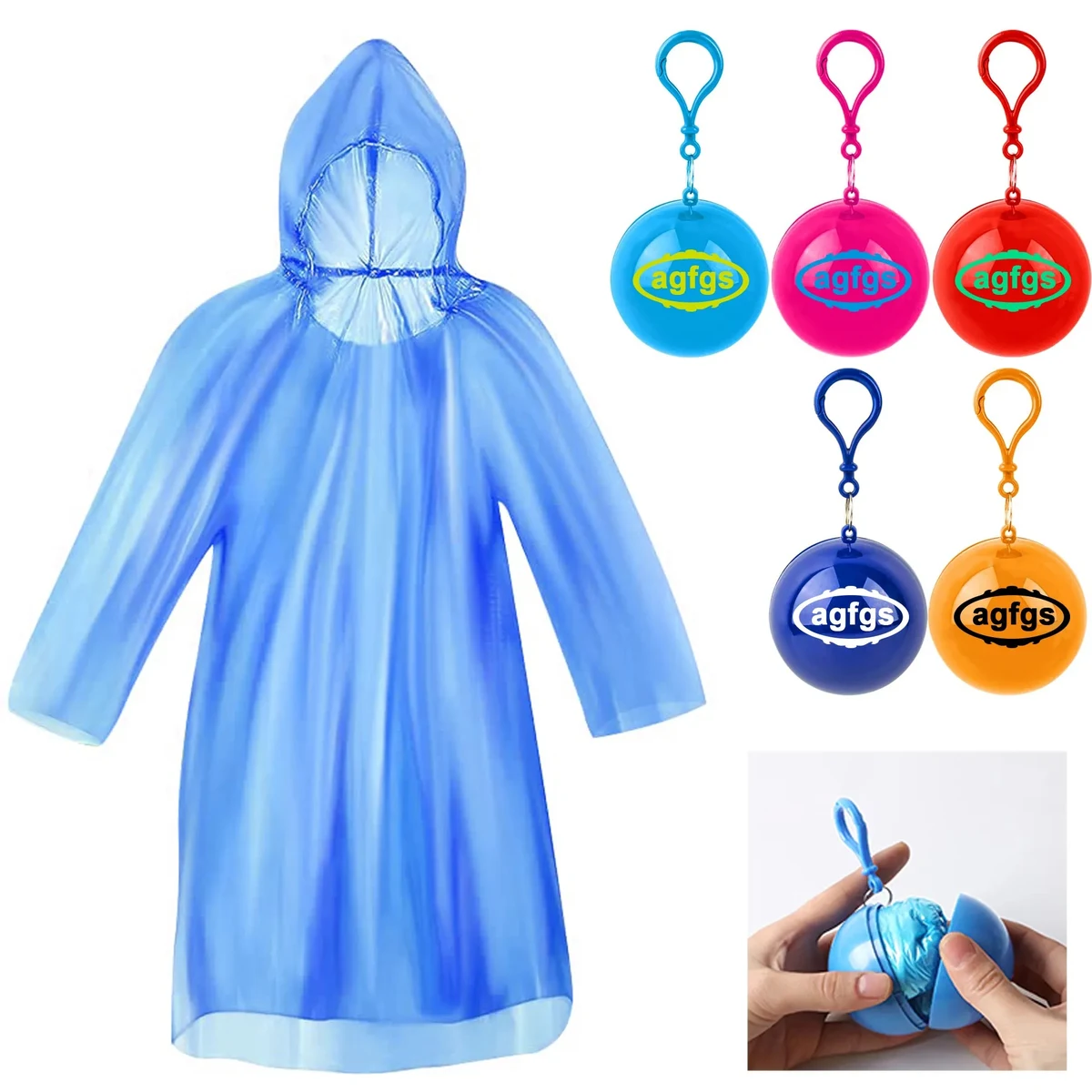 Disposable Raincoat Poncho Portable Ball Keychain 1
