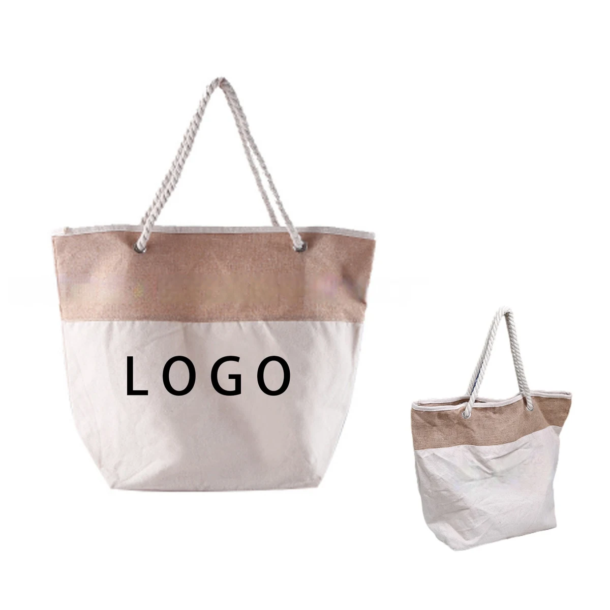 Cotton Canvas Rope Tote Bag, custom tote bag with logo imprint 1