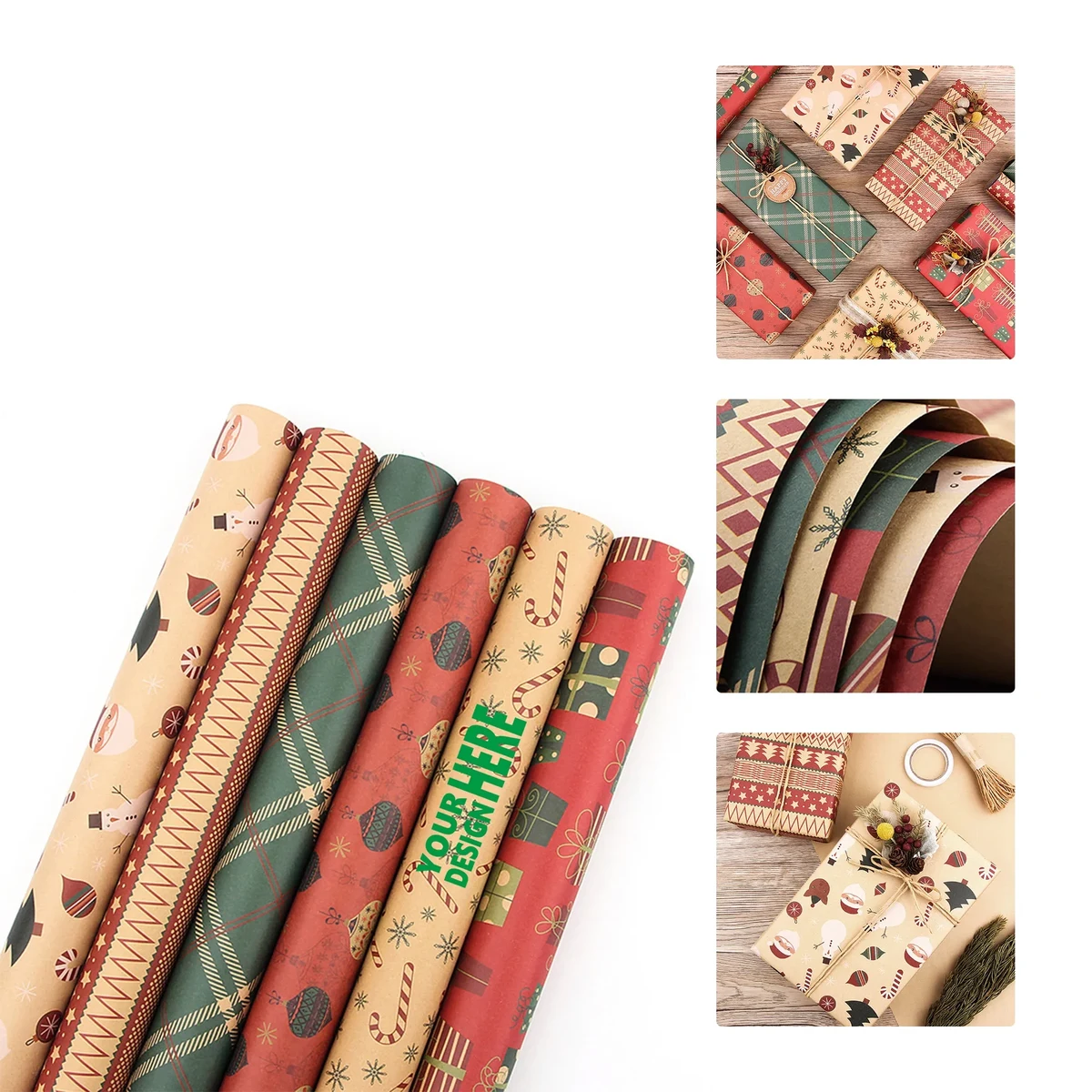 Vintage Christmas Kraft Gift Wrapping Paper Set 1