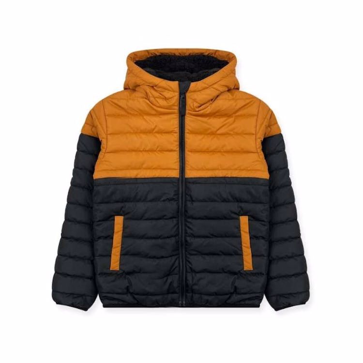 Boys' Hooded Sherpa Lined Colorblock Jacket Camel 2T-4T