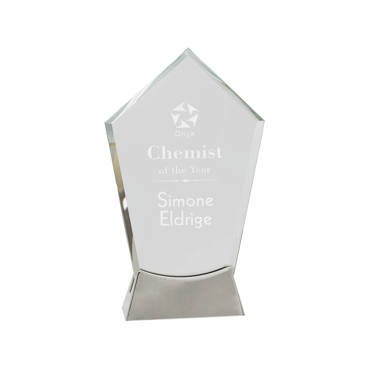 8 1/2" Clear Peak Platinum Glass Award w/ Metal Base 1