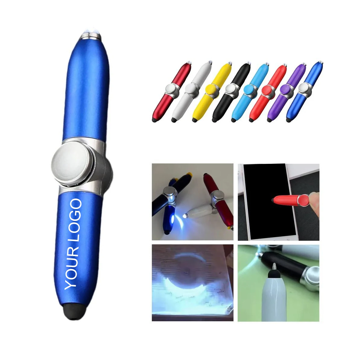 LED Fidget Pen 0.4" x 5.12" with Touch Screen Stylus and Logo Imprint 1
