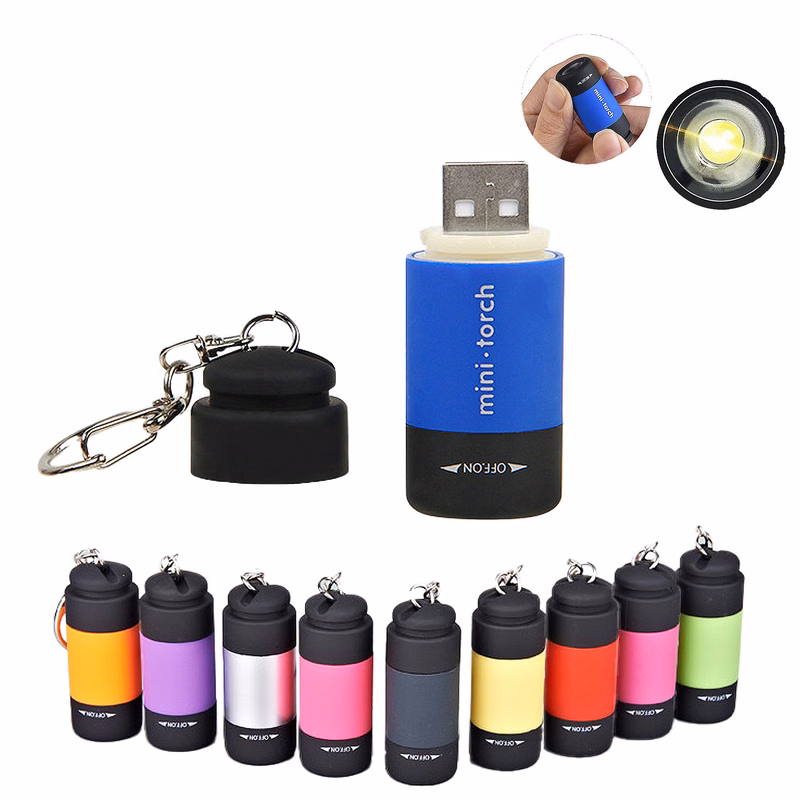 2-in-1 Mini USB Rechargeable Flashlight Keychain