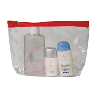 CLEAR COSMETIC TOTE W/ RED ZIPPER 1
