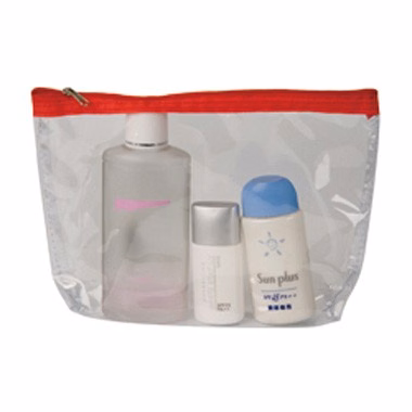 CLEAR COSMETIC TOTE W/ RED ZIPPER
