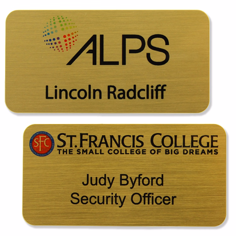The Trojan full color brass name badge 1.5"x3"