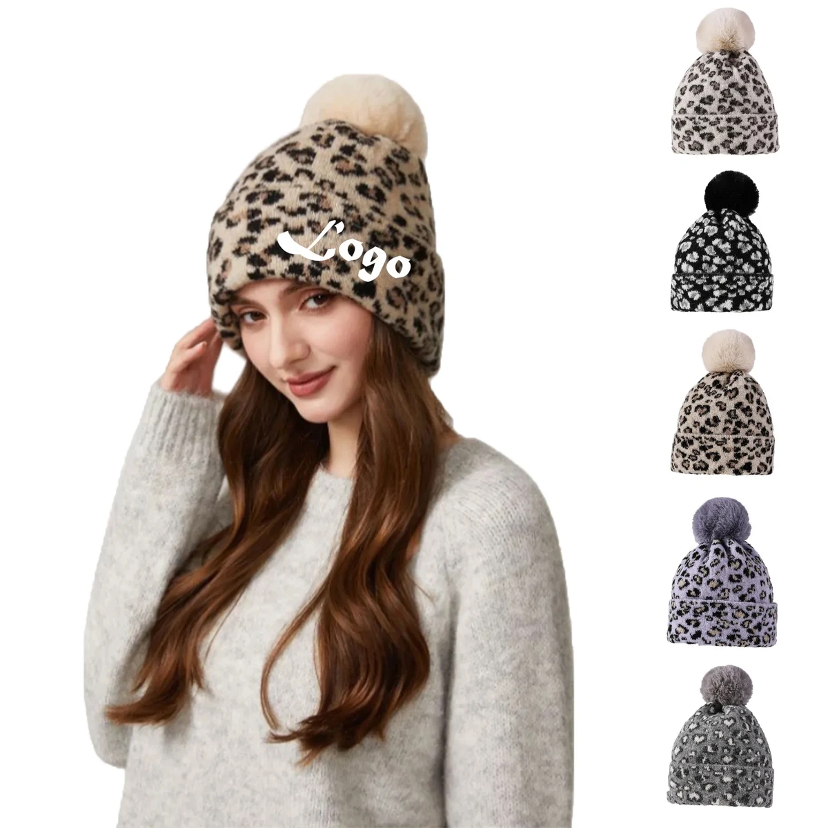 Warm Soft Plush Leopard-print Beanie Knit Hat Winter Hat 1