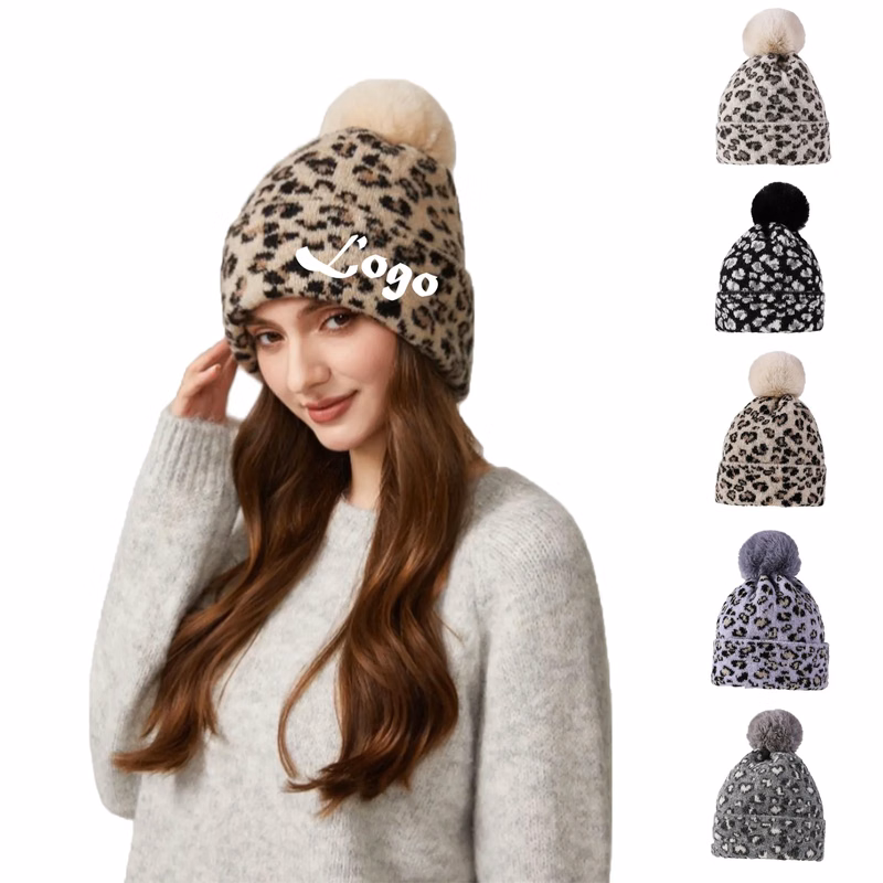 Warm Soft Plush Leopard-print Beanie Knit Hat Winter Hat
