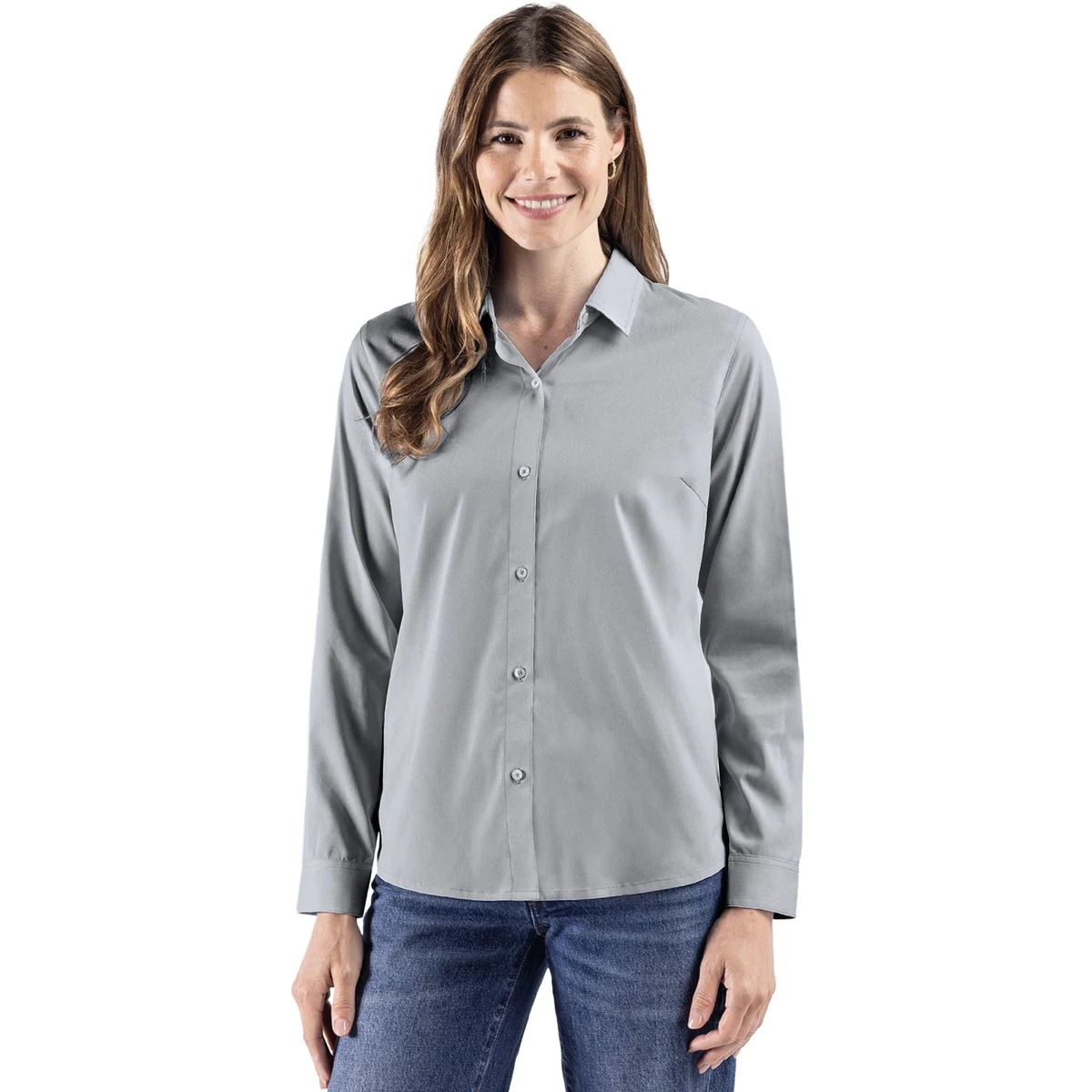 Cutter & Buck Skyline End on End Recycled Long Sleeve Womens Dress Shirt 1