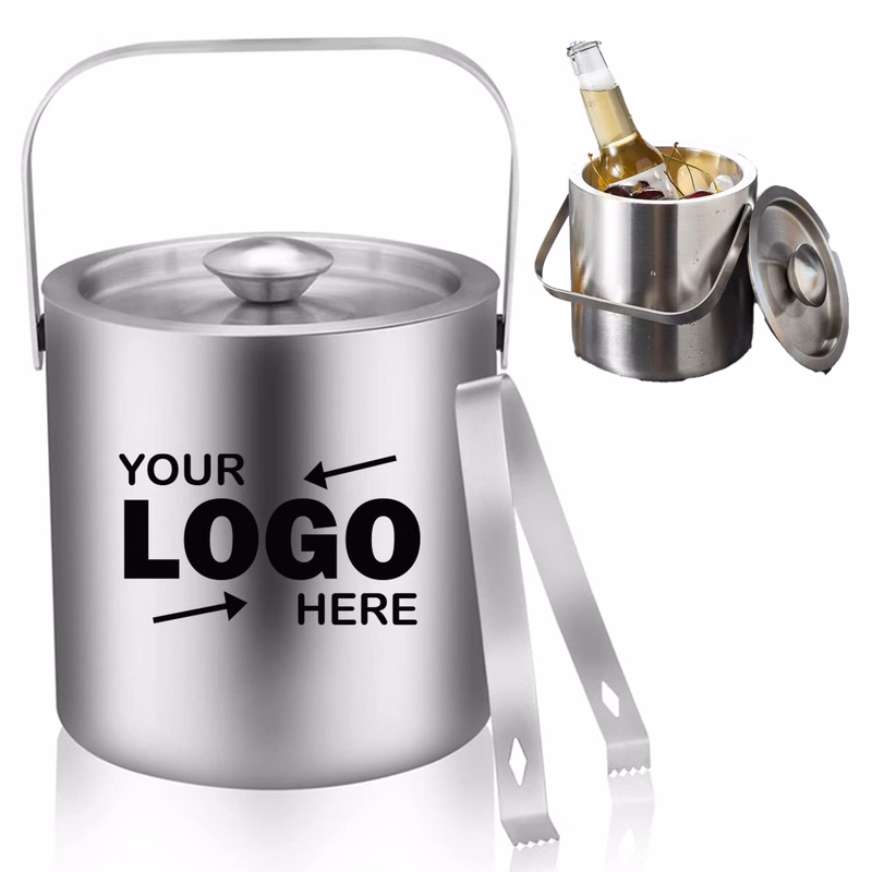 Customizable 304 Stainless Steel Insulated Ice Bucket with Tongs Set