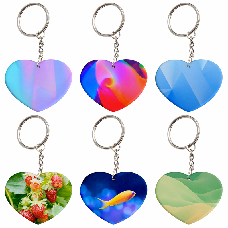 Heart-Shaped Sublimation Plastic Keyrings Double-Sided Printing