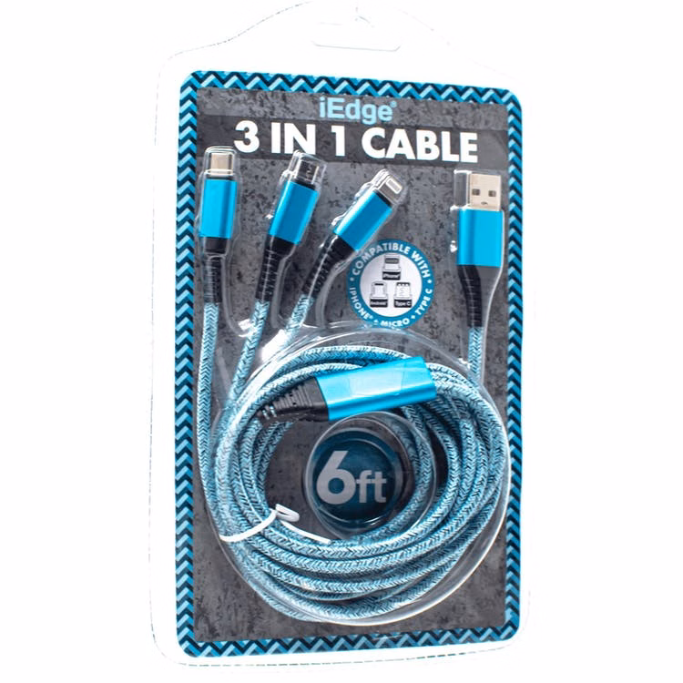 3-in-1 Braided Phone Chargers - iPhone Micro USB Type C