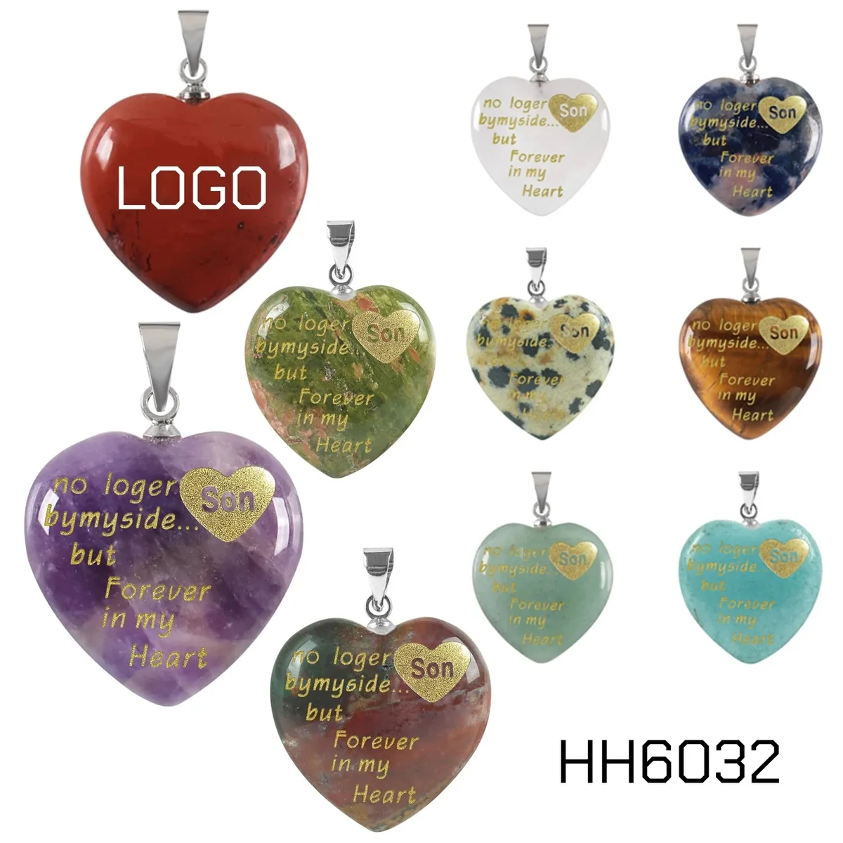 Heart Gemstone Pendant Charm with Custom Logo 1