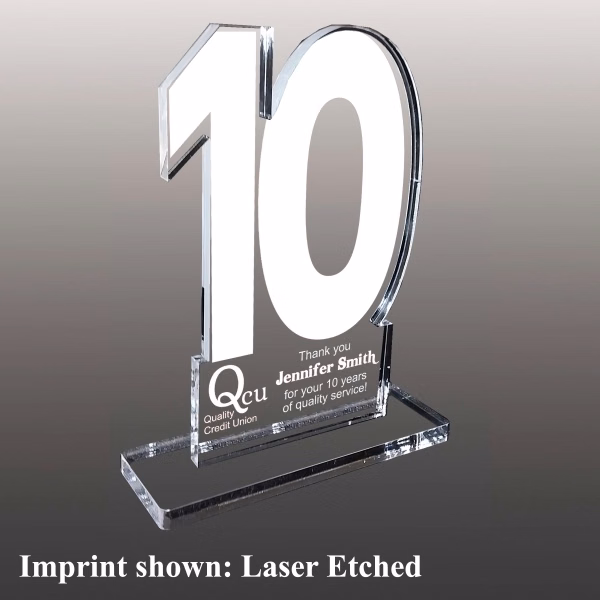 Number Ten Shaped Acrylic Award - Laser Etched