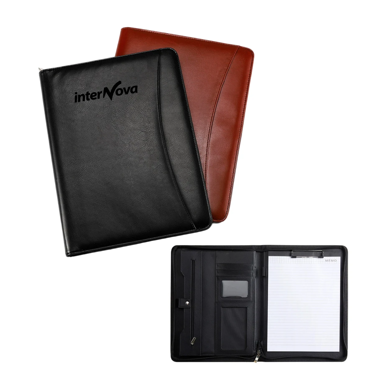Vegan Leather Business Padfolio with Zipper - OCEAN 1