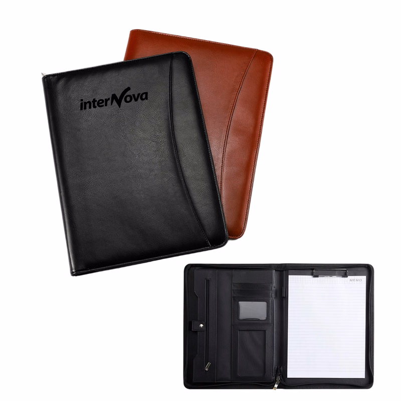 Vegan Leather Business Padfolio with Zipper - OCEAN
