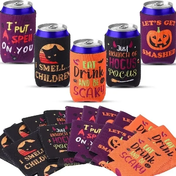 Custom 12 oz Halloween Neoprene Can Cooler Sleeve — Festive Seasonal Beverage, custom koozie with logo imprint 1