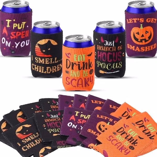 Custom 12 oz Halloween Neoprene Can Cooler Sleeve — Festive Seasonal Beverage
