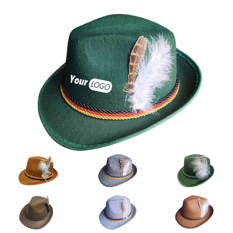 Oktoberfest German Alpine Fedora Hat With Feather Accent