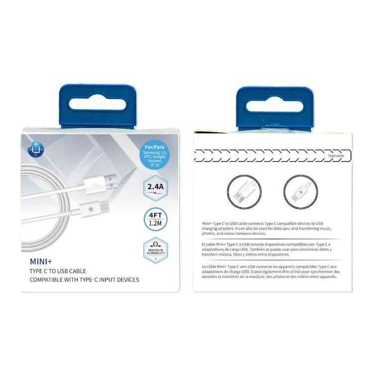 Type C to USB A Cable - 4 FT White 1