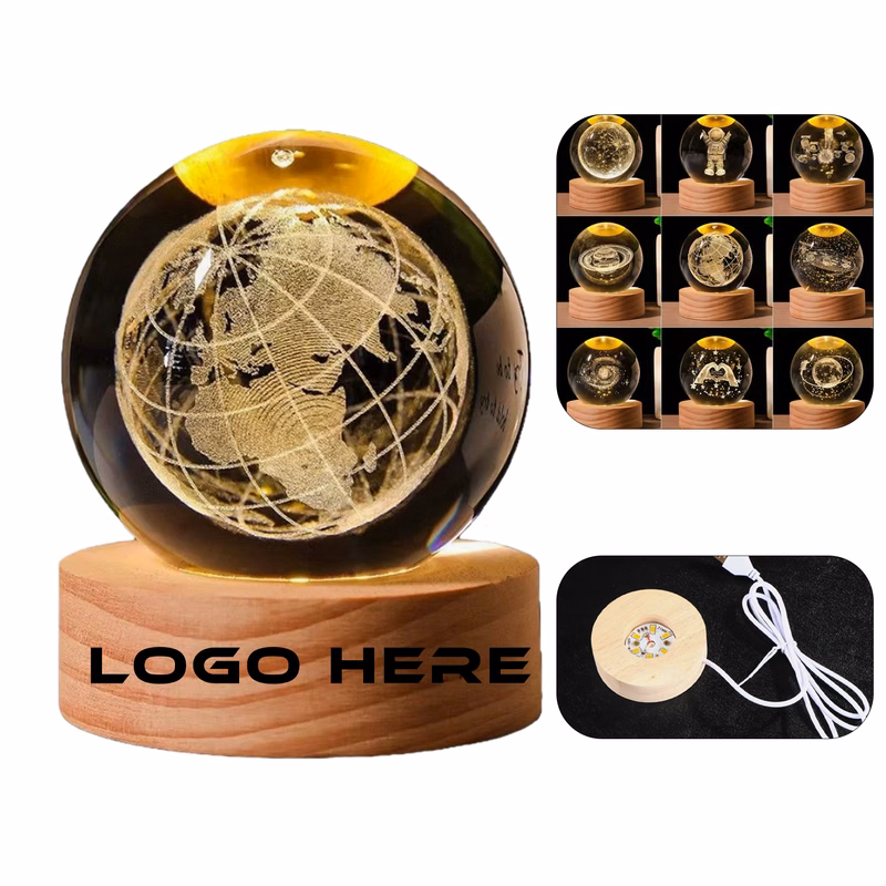 Customizable Crystal Globe with LED Wooden Base