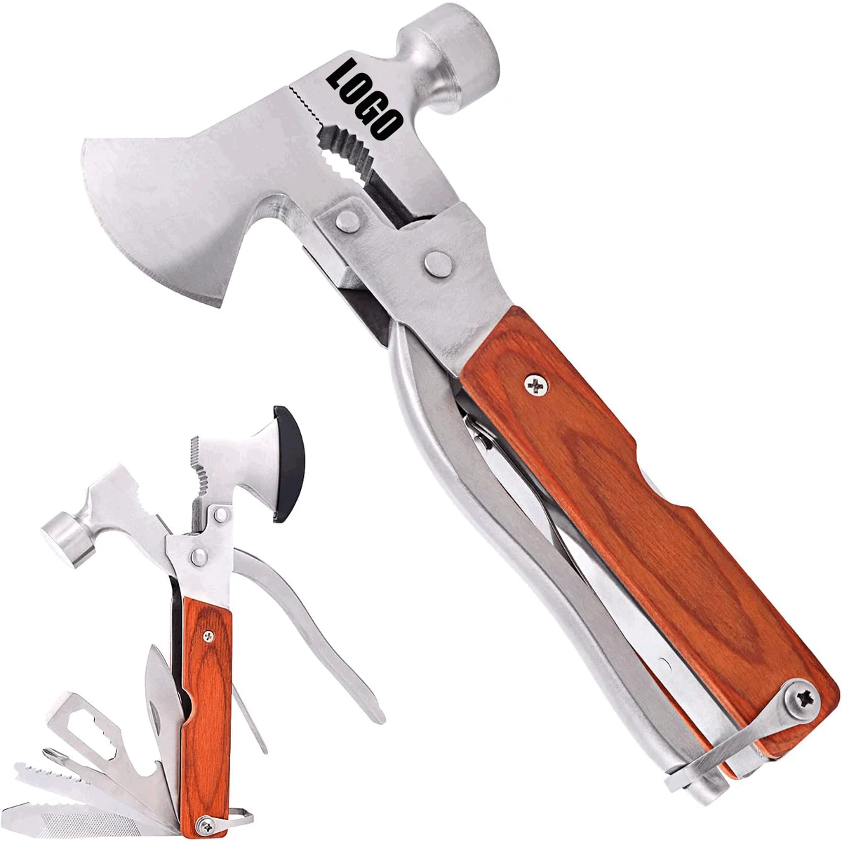 14 in 1 Multifunction Tool /Portable Folding Wood Handle Stainless Steel Multitool Hammer 1