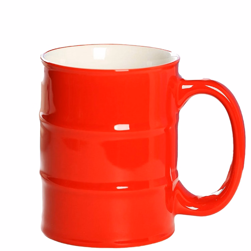15oz C Handle Oil Barrel Shape Ceramic Mug