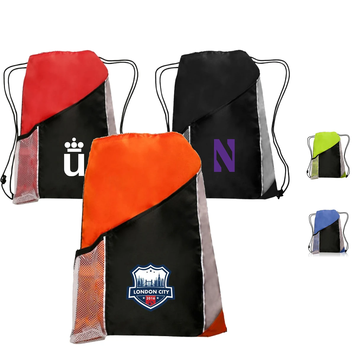 Two Color Drawstring Backpacks with Side Bottle Mesh Pockets 1