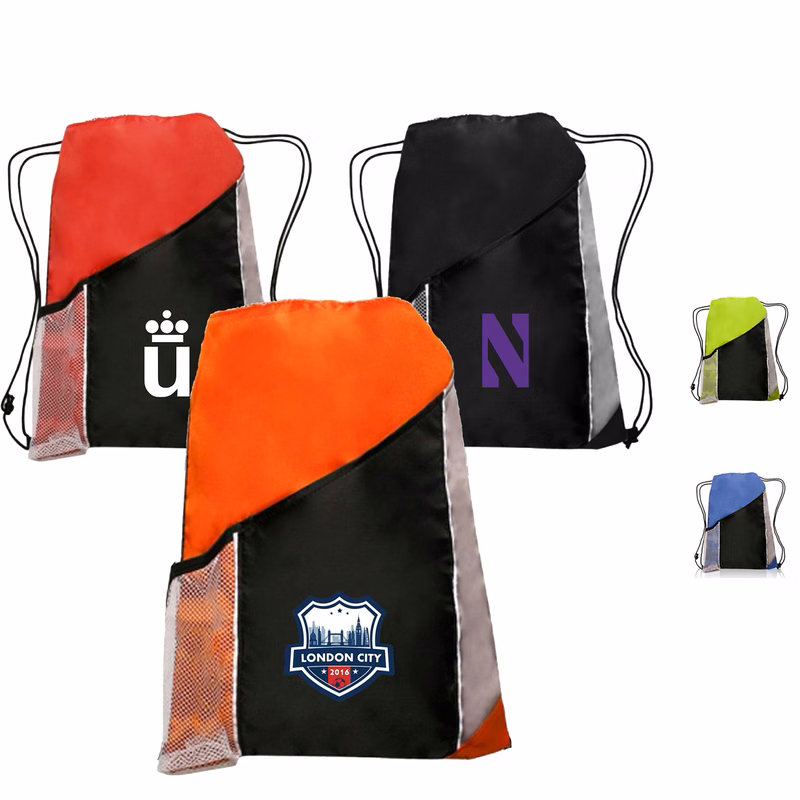 Two Color Drawstring Backpacks with Side Bottle Mesh Pockets