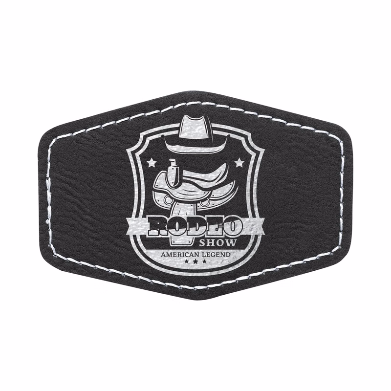 3" x 2" Black/Silver Leatherette Hexagonal Patch with Adhesive