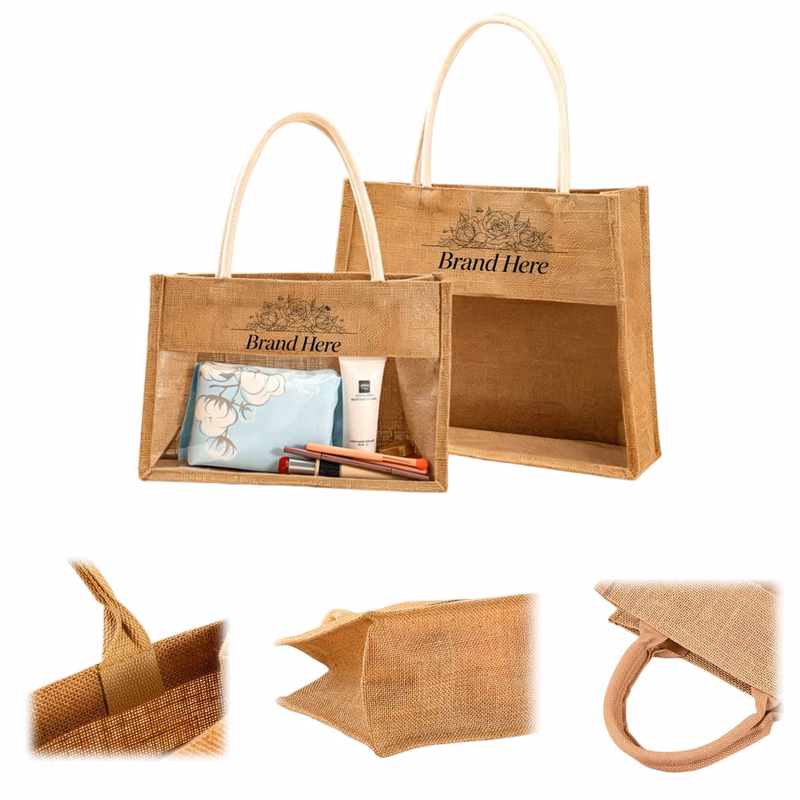 Burlap Shopping Tote with PVC Window