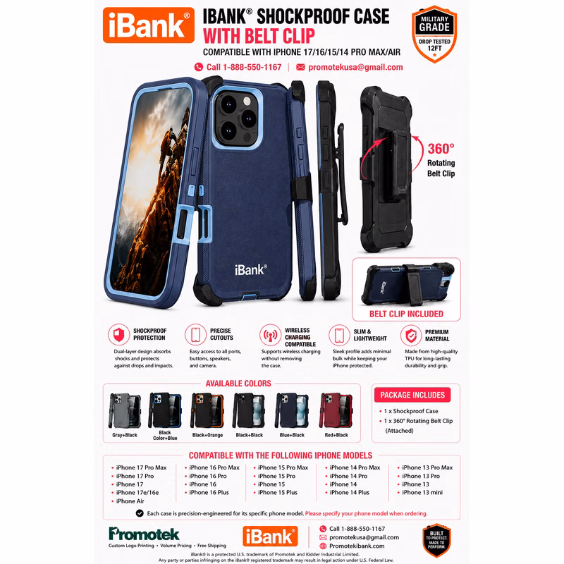 iBank ® iPhone 15 Shockproof Case with Belt Clip and a kickstand
