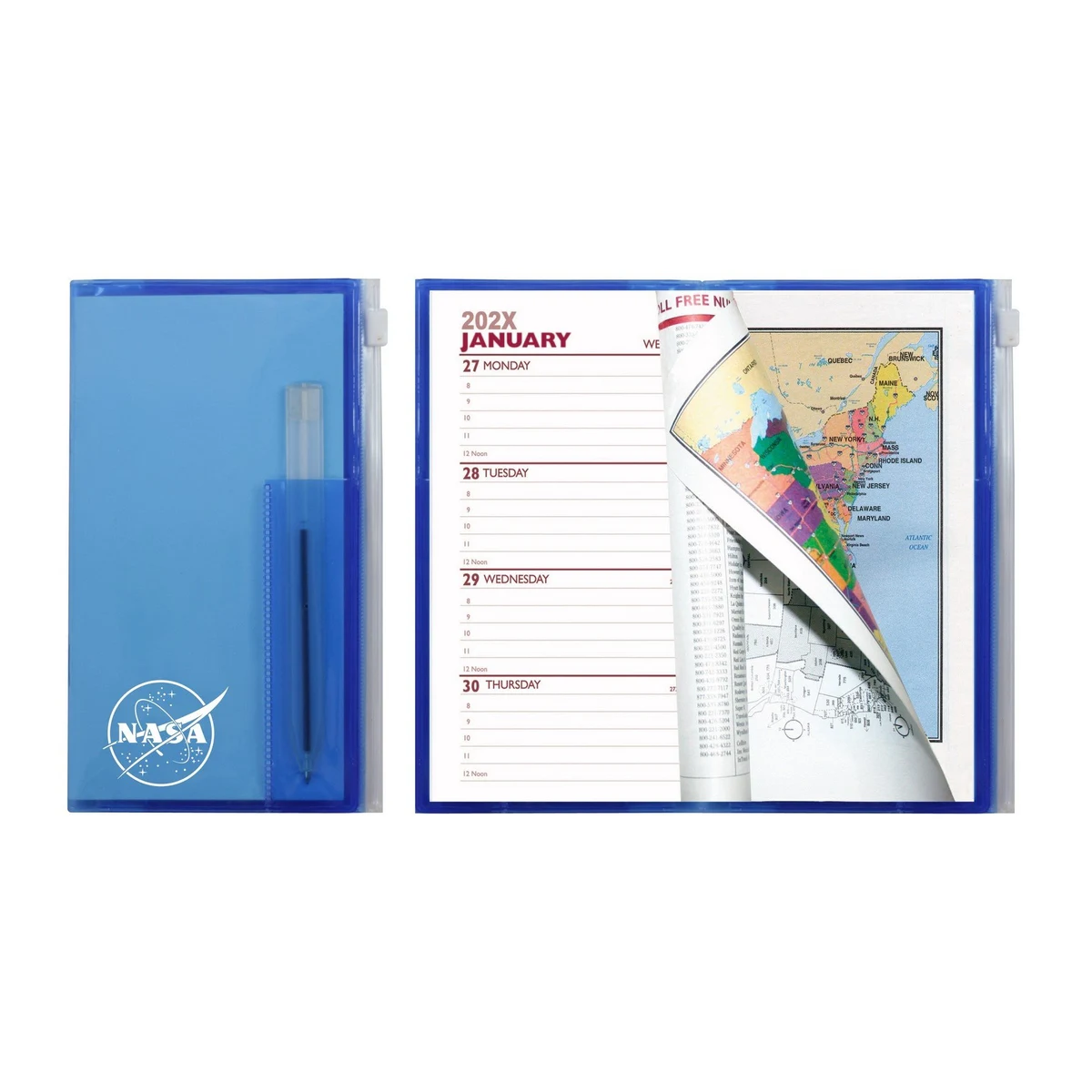 Weekly Zip Back Planner w/ Clear Pen & Zip Lock Pocket /1 Color Insert w/ Map - Translucent Color 1
