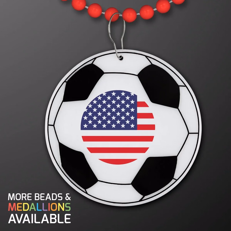 USA Soccer Medallion on Red Value Beads (NON-Light Up)