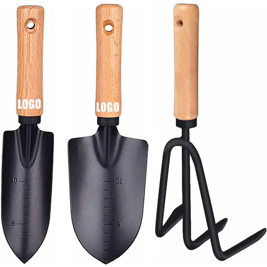 3 Pieces Gardening Hand Tool Set with Solid Wood Ergonomic Handle 1