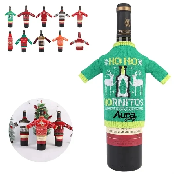 Custom Christmas Wine Bottle Sweater with Festive Knit — Holiday Table Decor 1