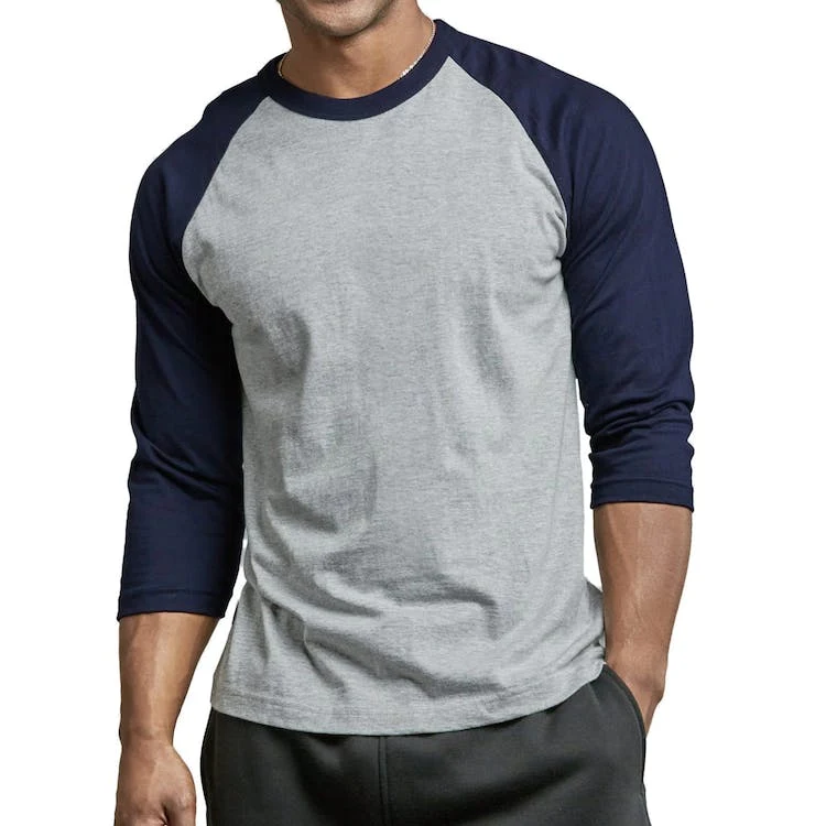 Men's 3/4 Sleeve Baseball T-Shirt - Large Navy/Light Gray 1