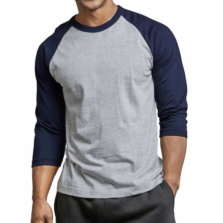 Men's 3/4 Sleeve Baseball T-Shirt - Large Navy/Light Gray