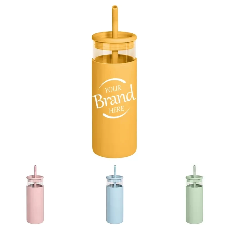 Glass Tumbler With Straw And Silicone Sleeves 1
