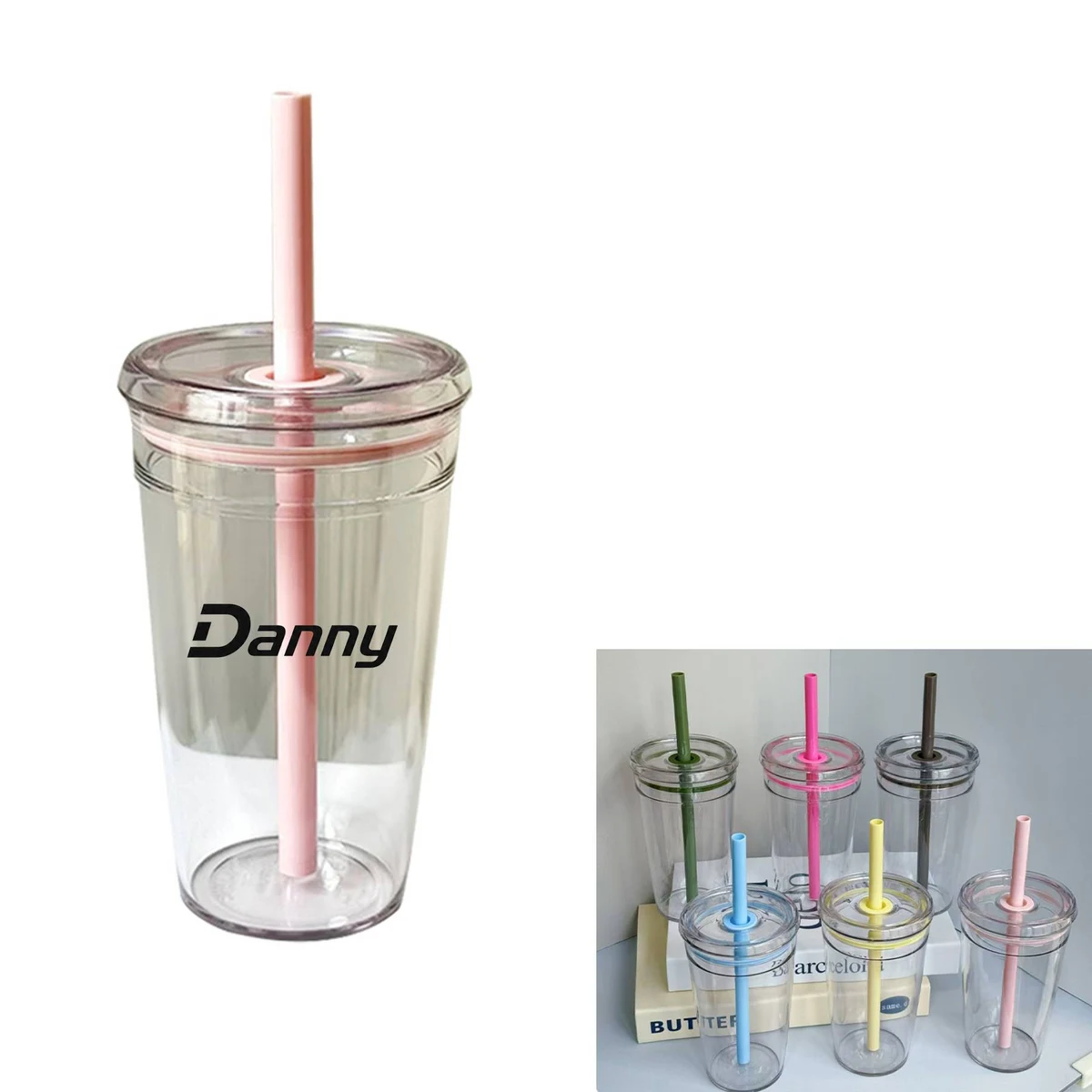 16 oz Plastic Single-Wall Tumbler with Straw 1
